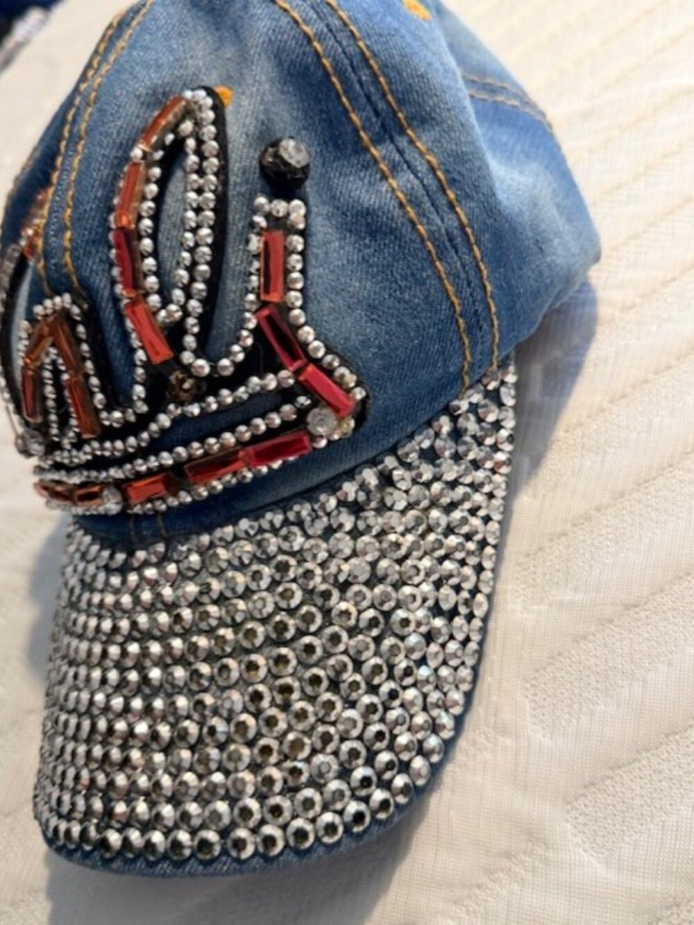 Cali Denim Baseball Cap Rhinestone Studded Bling Hat - Picture 6 of 9
